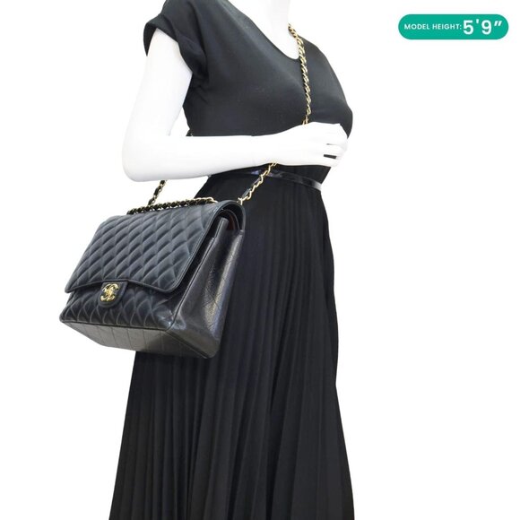 Chanel  Classic Double Flap Maxi Caviar Leather Shoulder Bag Black - Picture 2 of 15